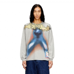 Diesel Men Cotton T-shirt with digital print Blue/Grey A204230PLAT