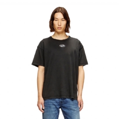 Diesel Men Light cotton T-shirt with metallic Oval D logo Black A202970JMBB