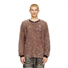 Diesel Men Long-sleeve T-shirt in destroyed jersey Brown A195160IKCK