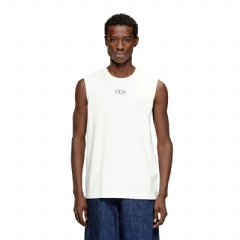Diesel Men Sleeveless cotton top with metallic Oval D White A217430JMBB