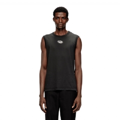 Diesel Men Sleeveless cotton top with metallic Oval D Black A217430JMBB