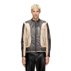 Diesel Men Trompe l'oeil-effect leather biker jacket Beige/Black A185870HGBU