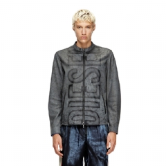 Diesel Men Treated leather biker jacket with faded logo Grey A193500AJFV