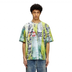Diesel Men T-shirt with trompe l'oeil cracked print Green/Yellow A196480HGBY