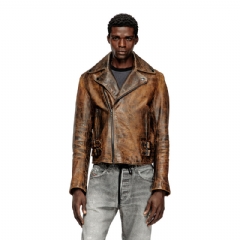 Diesel Men Biker jacket in treated leather Brown A200000ALBB