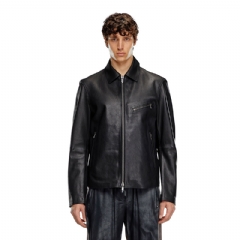 Diesel Men Leather jacket with embossed Oval D Black A154840IGAM