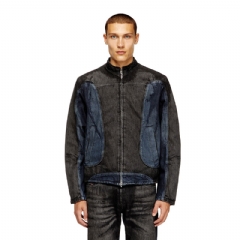 Diesel Men Biker-style jacket in bicolour denim Black/Blue A18422007BX