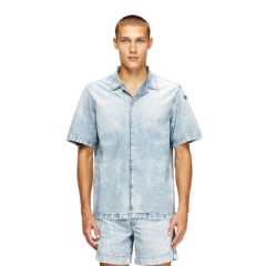 Diesel Men Bowling shirt in marbled denim Light Blue A1928409M39