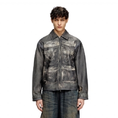 Diesel Men Leather jacket with trompe l'oeil pockets Black A185330EPBT