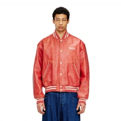 Diesel Men Leather bomber jacket with Diesel logo Red P016930SPFF