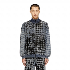 Diesel Men Devoré houndstooth zip-up top Black/Blue A210860PGBE