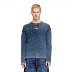 Diesel Men Cut-out ribbed jumper with Oval D plaque Blue A220130ANAH