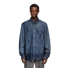 Diesel Men Shirt in fluid Prince of Wales denim Blue A2104309N84