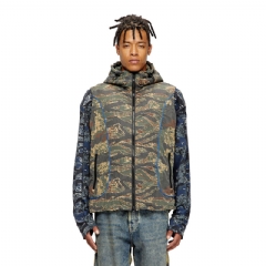 Diesel Men Hooded vest with mixed camo prints Blue/Green A195840EPBW