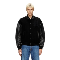 Diesel Men Varsity bomber jacket in cotton and leather Black A144140LHAL