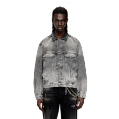 Diesel Men Denim trucker jacket with tonal leather trims Grey A2170009P12