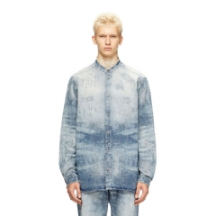 Diesel Men Shirt in distressed honeycomb denim Light Blue A21265068TY
