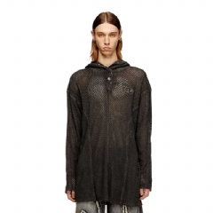 Diesel Men Fishnet hoodie with full-closure hood Black P015810SPBW