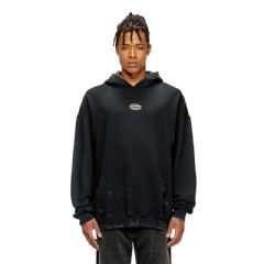 Diesel Men Hoodie with cut-out metal Oval D Black A194160IPAC