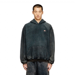 Diesel Men Cotton hoodie with kangaroo pocket Black/Blue A186500AGBZ