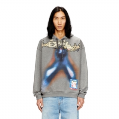 Diesel Men Cotton hoodie with digital print Blue/Grey A209500BMBJ