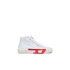 Diesel Men S-D-Verse-Dirty-effect high-top canvas sneakers White/Red Y03505P8114