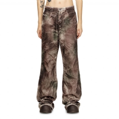 Diesel Men Pants in crinkled camo canvas Brown/Green P015780SPBU