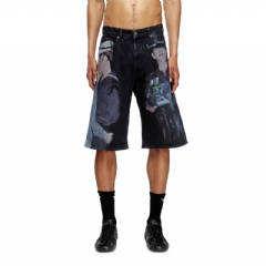 Diesel Men Denim shorts with multicolour print Black P015970EGDA