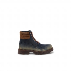 Diesel Men D-Hammer-Combat boots in denim and suede Dark Blue Y03749P8093