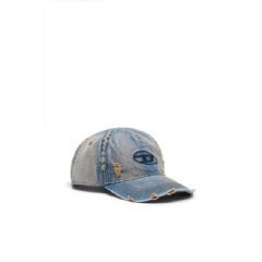 Diesel Men Denim cap with frayed details and embroidered logo Blue Jeans A215410IHCB