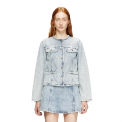 Diesel Women Jacket in graphic denim with crystals Light Blue A216890ADCG