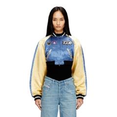 Diesel Women Cropped satin souvenir jacket Blue/Yellow A235930PLCF