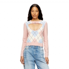Diesel Women Cut-out jumper in argyle wool Pink A196940JLBB
