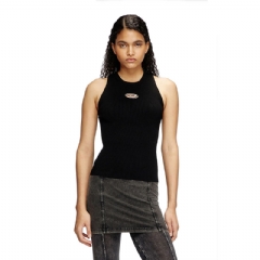 Diesel Women Rib-knit top with small logo plaque Black A174500DLAX