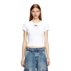 Diesel Women Slim fit T-shirt with cut-out Oval D White A168390CLBR
