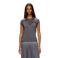 Diesel Women Henley T-shirt with peel-off effect Grey A183920AGBA