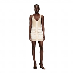 Diesel Women Rib-knit short dress with cargo pockets Beige A208440QMAN