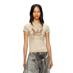 Diesel Women Phoenix T-shirt with rhinestones Light Brown A183930JLBW