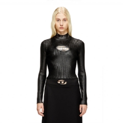 Diesel Women Ribbed-knit turtleneck with shiny effect Black/Silver A141870QVCE