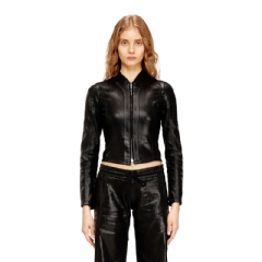 Diesel Women Cropped jacket in shiny coated JoggJeans Black A18977068VD