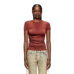 Diesel Women Jersey top with drawstring sides Brown A193920JLBU