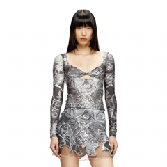 Diesel Women Printed top with crystal droplets Grey A185310JLCB