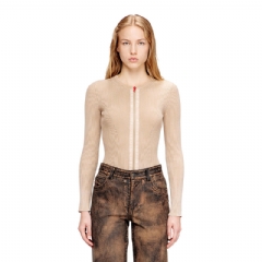 Diesel Women Zip-up cardigan in ribbed cotton Beige A208290QMAN