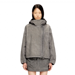 Diesel Women Hooded windbreaker in treated Taslan Dark grey A212270IQAX