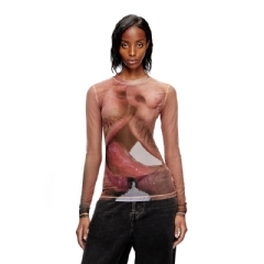 Diesel Women Long-sleeve top in printed technical mesh Pink P015550SPCE