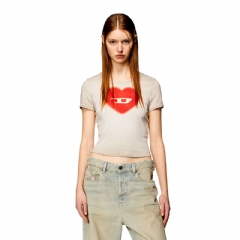 Diesel Women Ribbed T-shirt with watercolour heart D Beige A128360SQAD