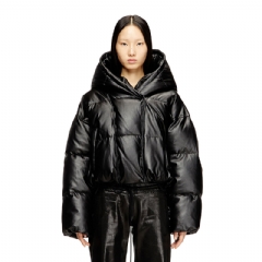 Diesel Women Hooded puffer jacket in coated fabric Black A201220CHAJ