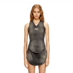 Diesel Women Denim top with a used effect Black A190430CEBC