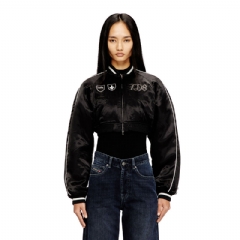 Diesel Women Cropped satin souvenir jacket Black A235930PLCF