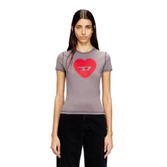 Diesel Women Slim T-shirt with heart print and studs Grey A209800QHHA